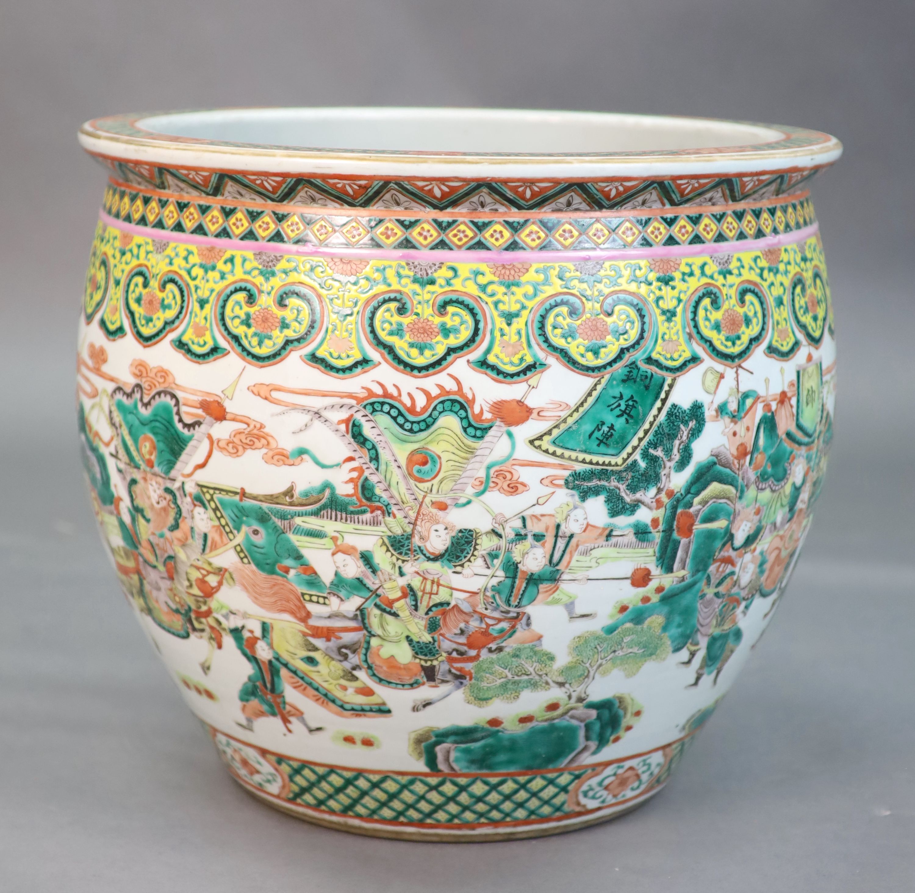 A large Chinese famille verte goldfish bowl, late 19th century, 53cm diameter, 46cm high, Provenance - A. T. Arber-Cooke